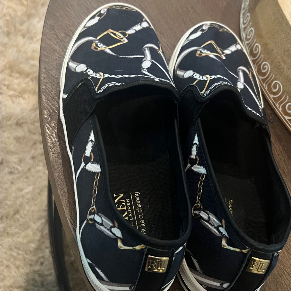 Lauren Ralph Lauren Navy Slip-On Shoes with Chain Pattern - Picture 5 of 6